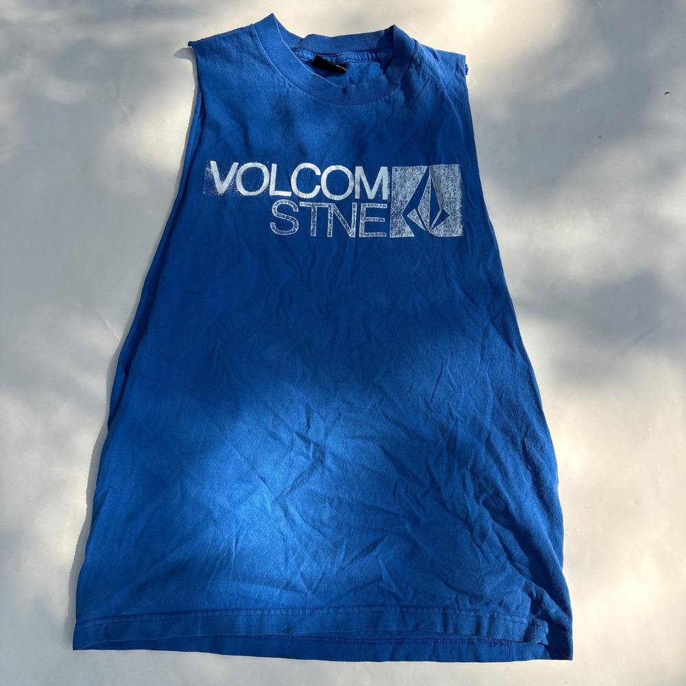 Volcom Stone Mens Blue Sleeveless Graphic Muscle Tee Shirt Size Medium